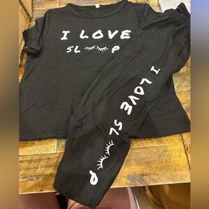 Women's Black Pajama Set - I Love Sleep Design